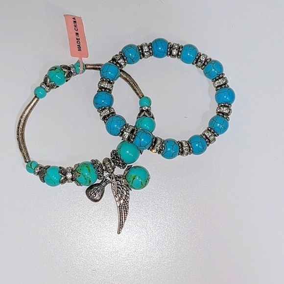 Turquoise & Silver Stretchy Bracelets NWT - Picture 1 of 3